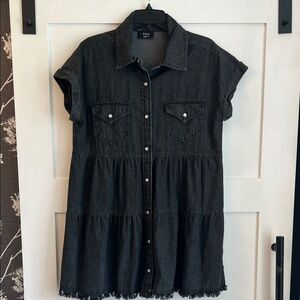 Vici Black Washed Denim Tiered Button-Front Dress